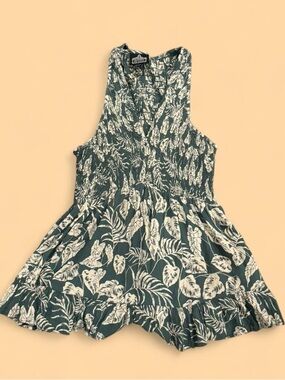 Angie Green and Cream Smocked Tropical Print Cami
